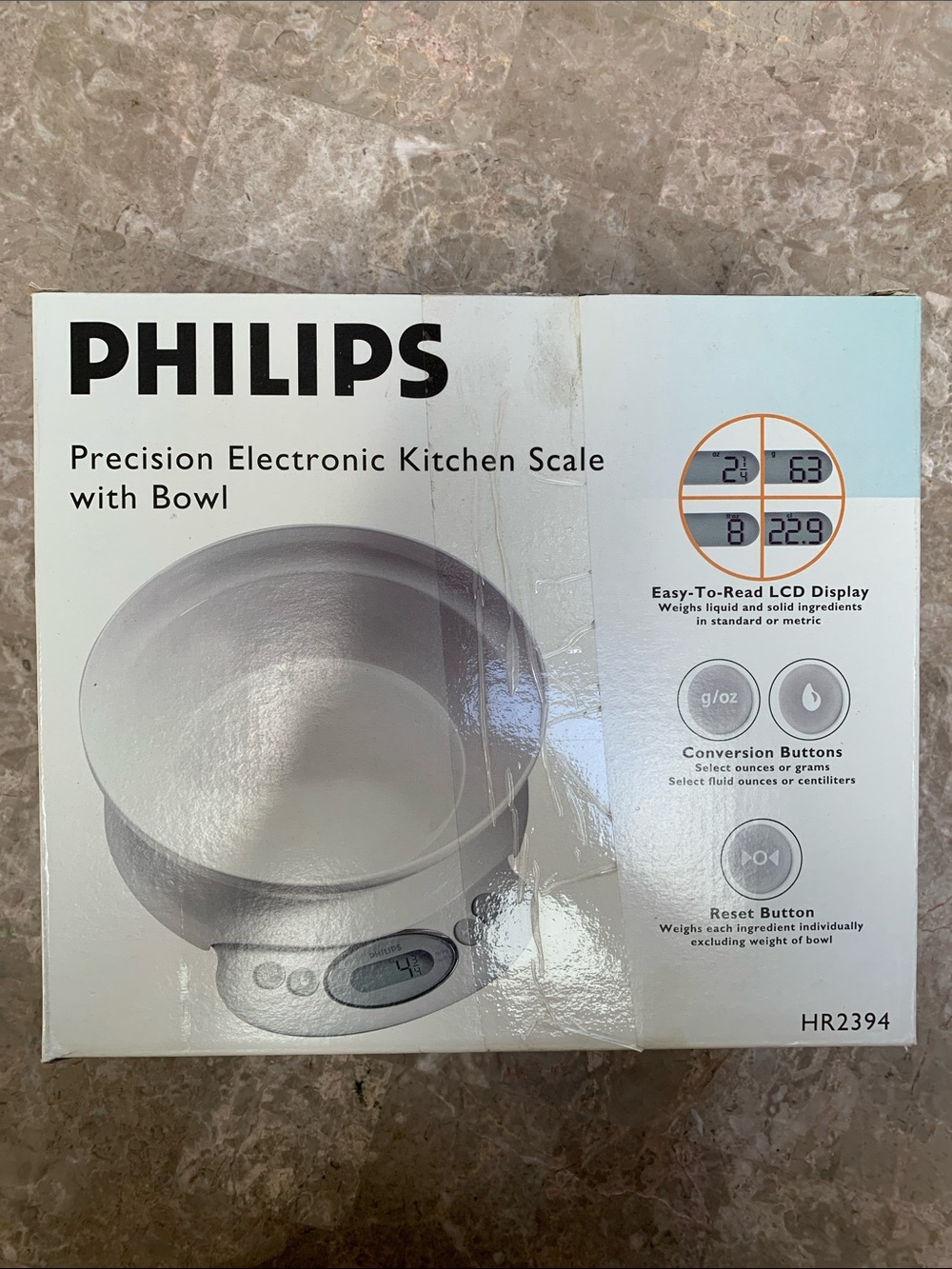 Philips HR2394 White & Silver Electronic Kitchen Scale with Bowl. Brand new.